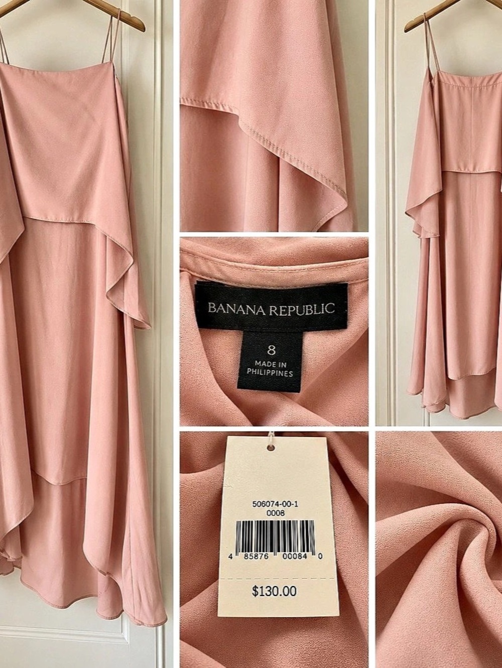 Banana Republic Blush Pink Tiered Midi Dress Pink Layered Maxi Dress Size 8 NWT